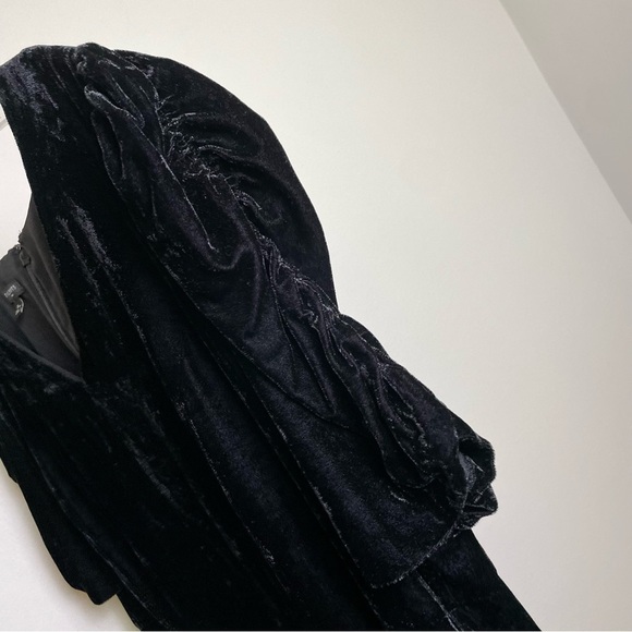 TALBOTS Black Velvet Ruched Sleeve Midi Fit & Flare Cocktail Dress LBD 16W - Picture 5 of 12